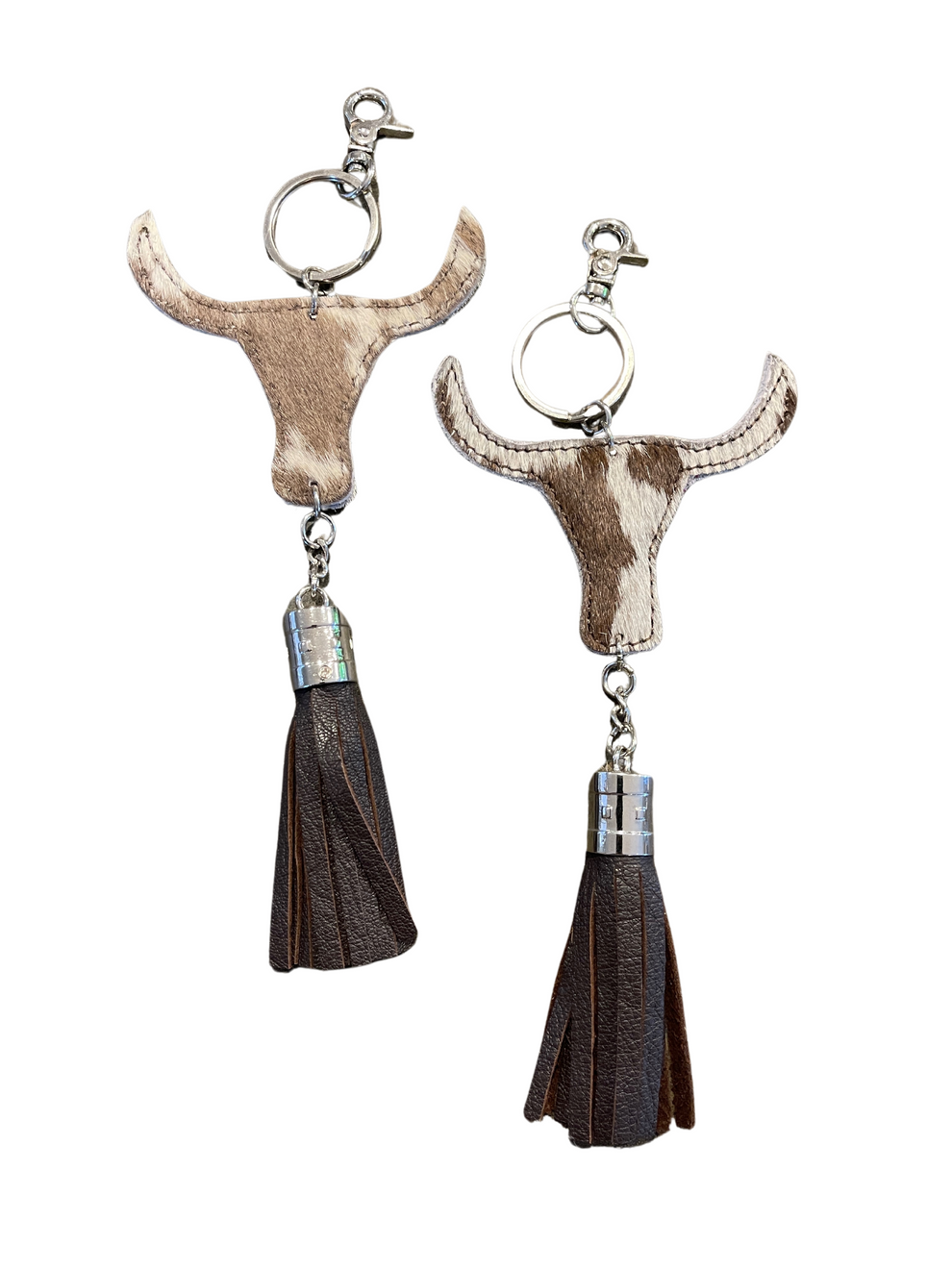 Bull’s Head Keyring – Brown & White – Forever Wild