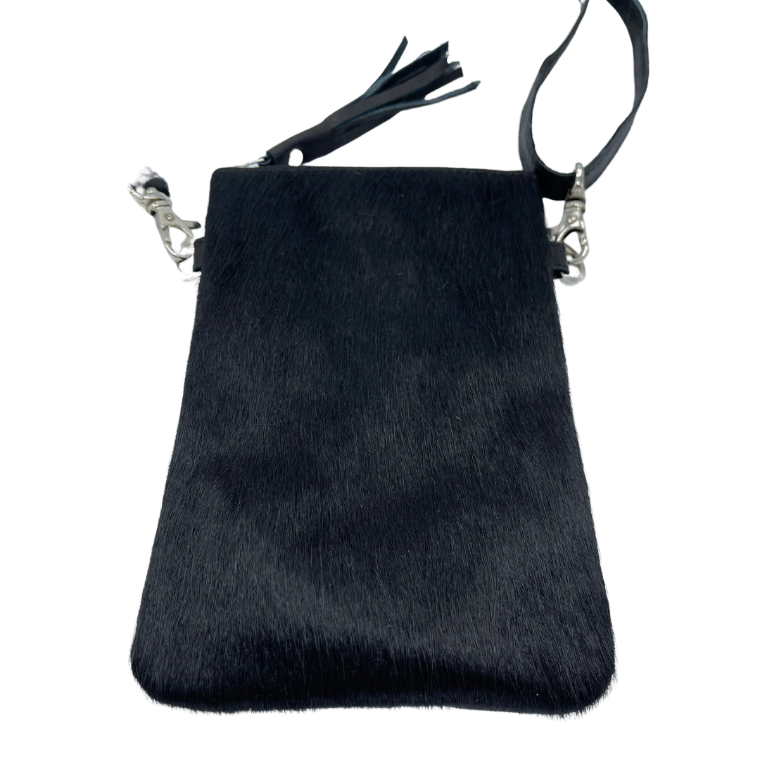 Cowhide Crossbody Phone Pouch - Black & White