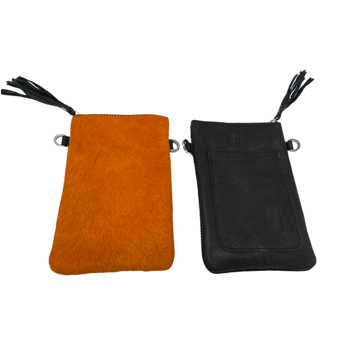 Cowhide Crossbody Phone Pouch - Black & White