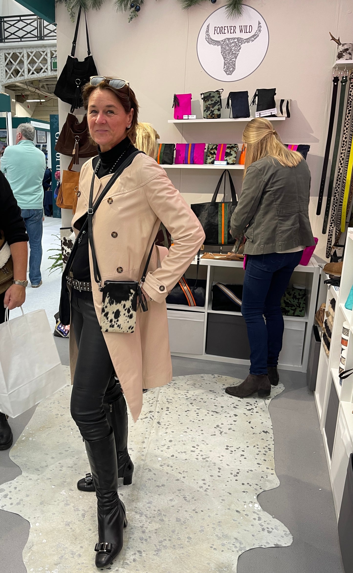 Cowhide Crossbody Phone Pouch - Black & White