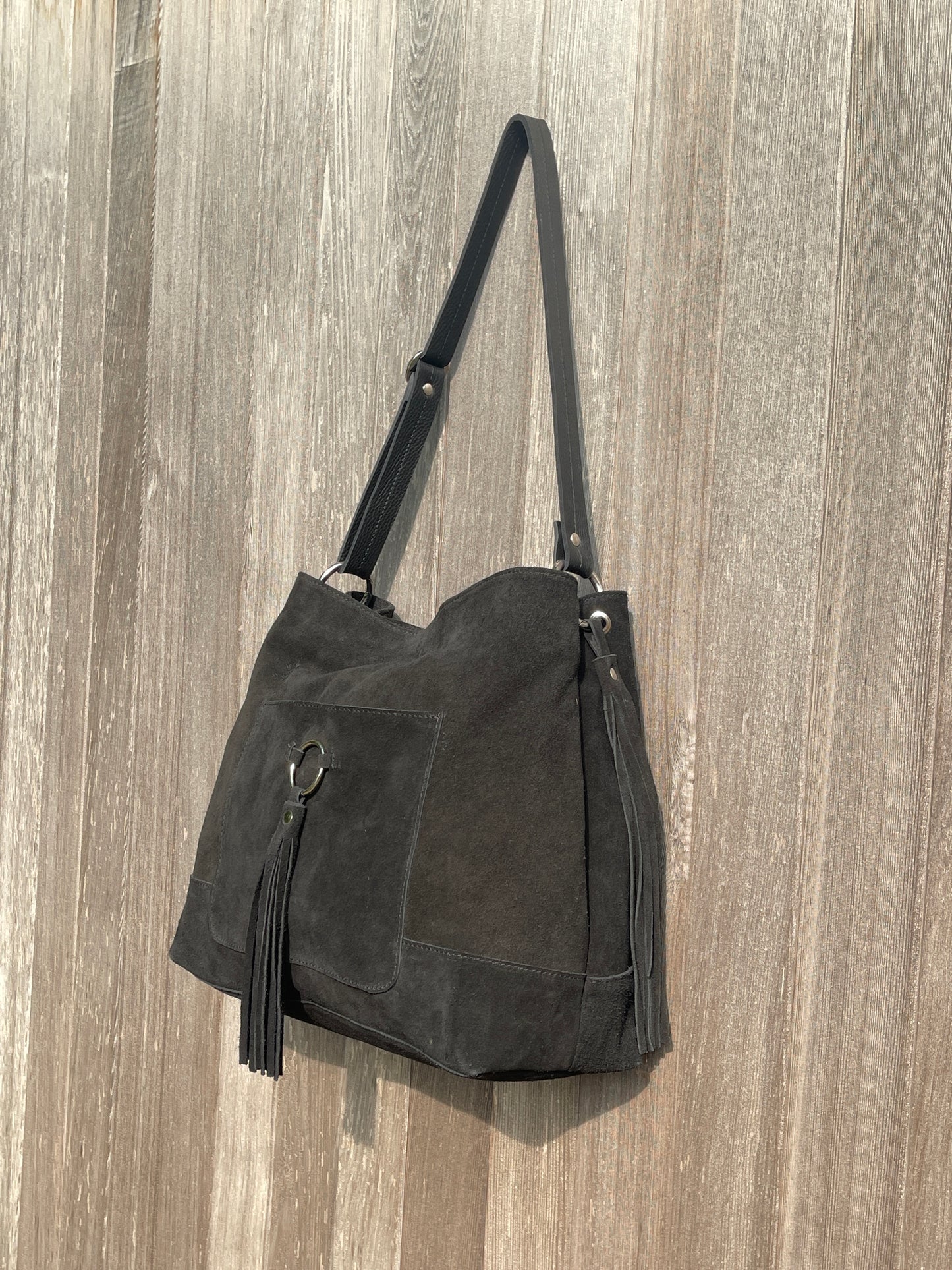 Suede Slouch Tassel Handbag