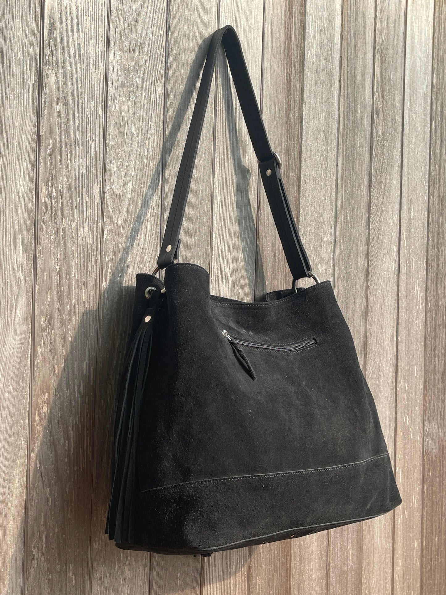 Suede Slouch Tassel Handbag