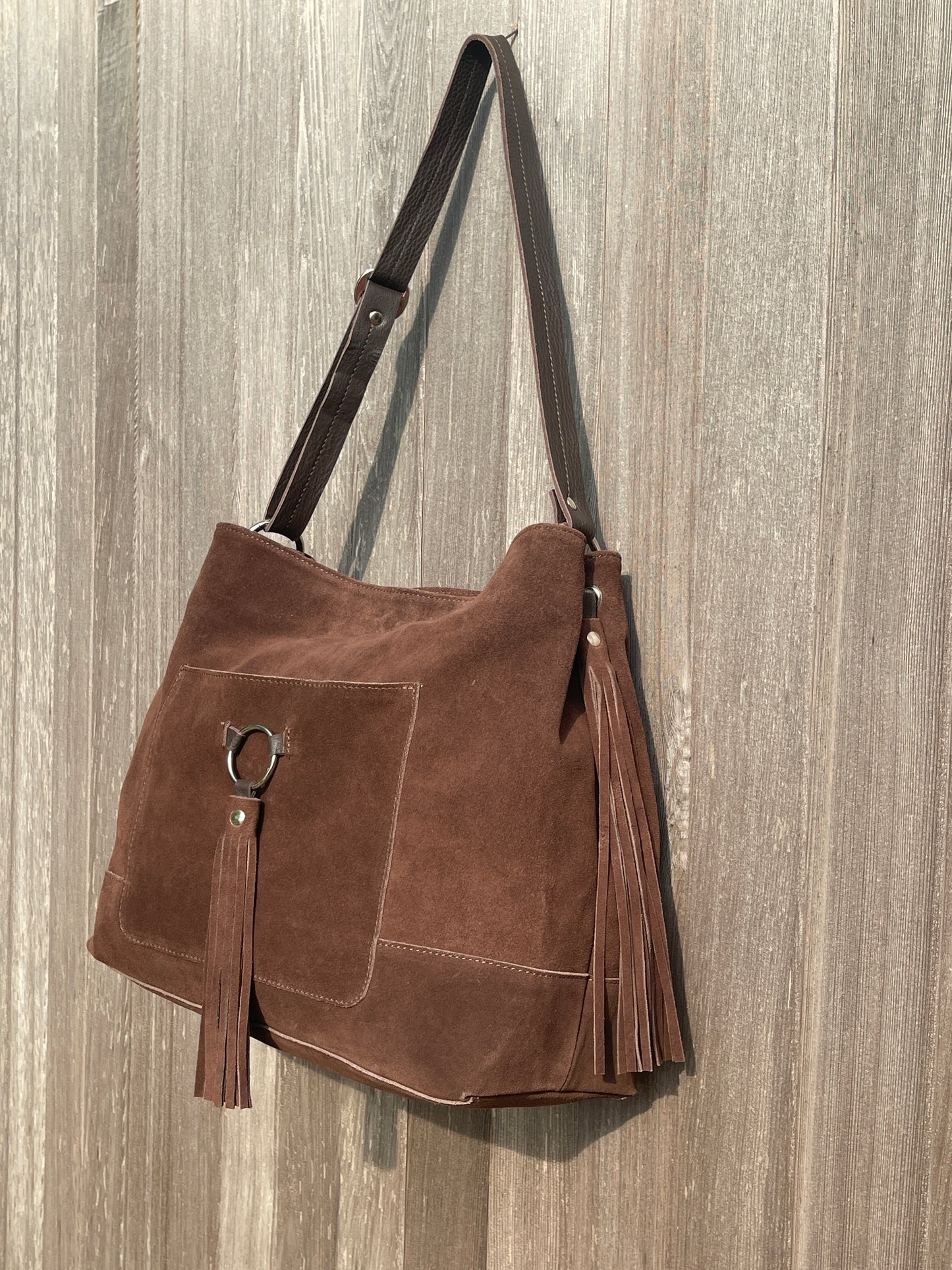 Suede Slouch Tassel Handbag