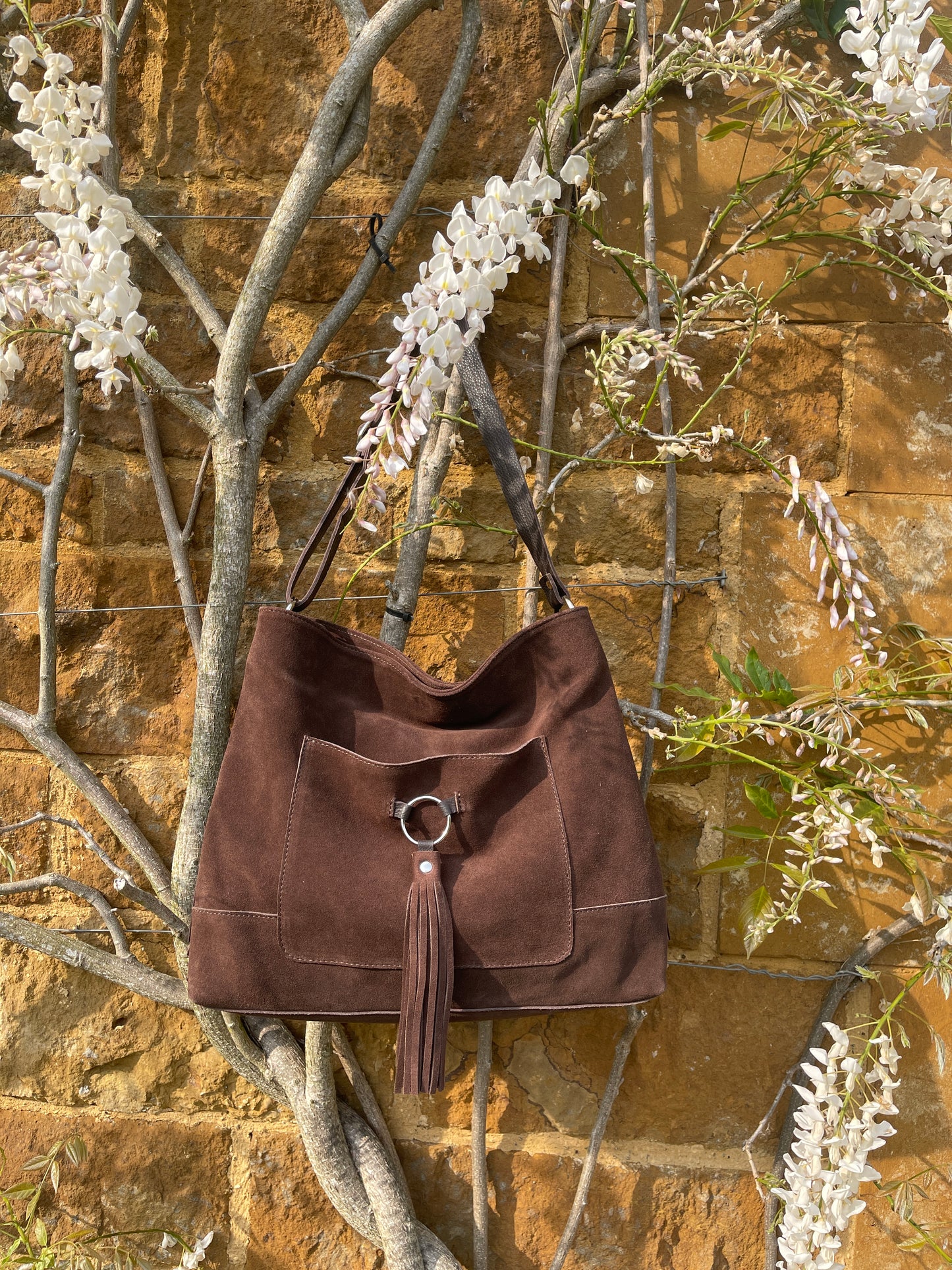 Suede Slouch Tassel Handbag