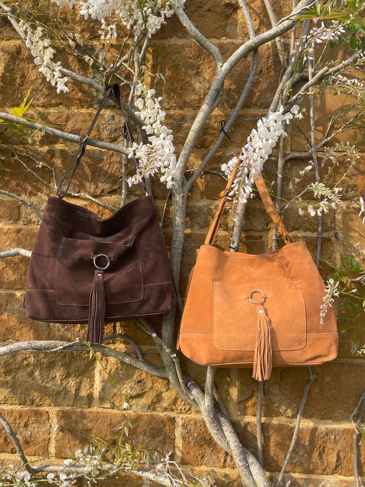 Suede Slouch Tassel Handbag