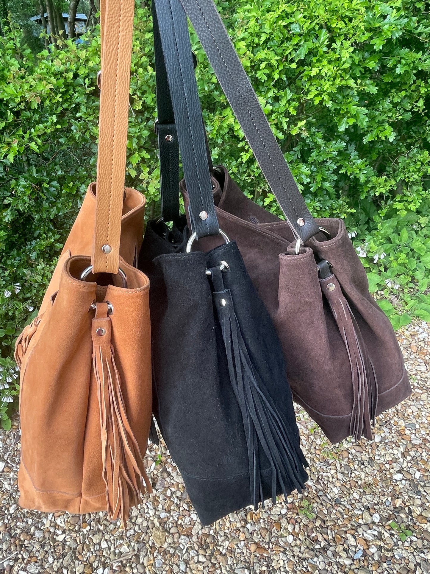 Suede Slouch Tassel Handbag