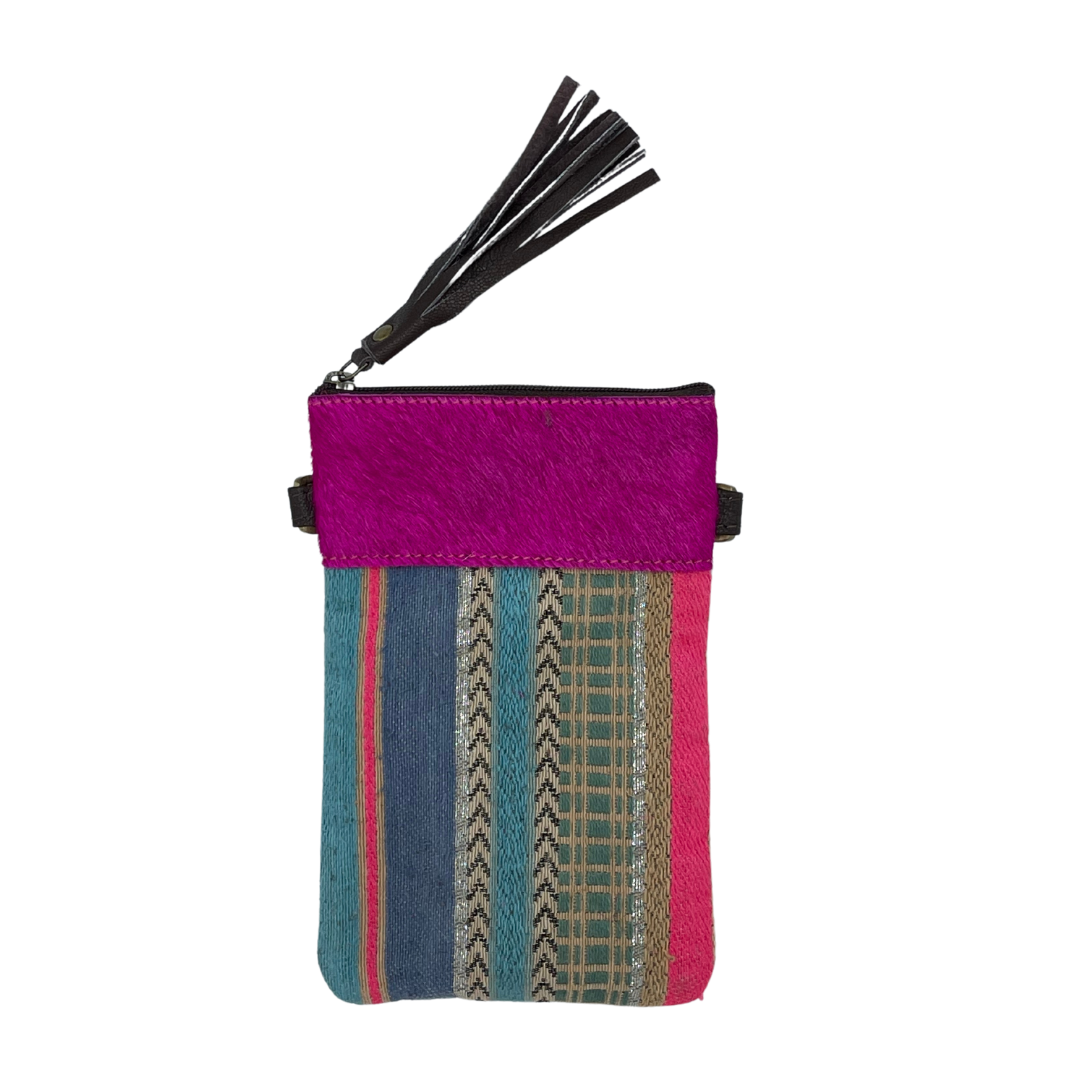 Cowhide Crossbody Phone Pouch - Tuli Aztec