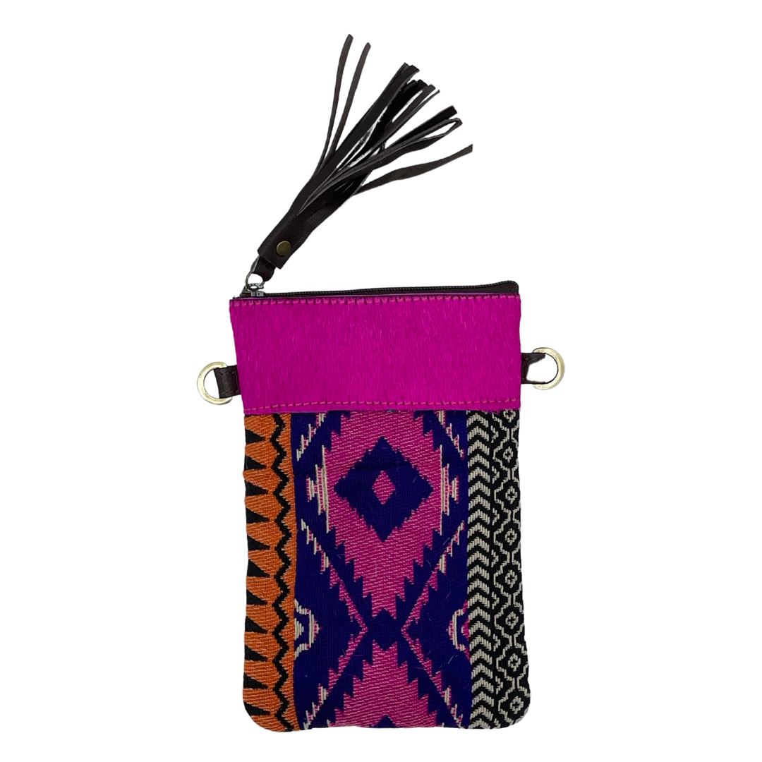 Cowhide Crossbody Phone Pouch - Tuli Aztec