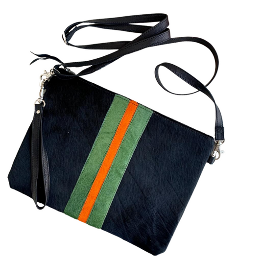 Galloway Striped Black Crossbody / Clutch - Large