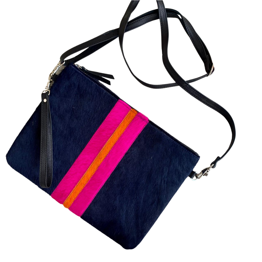 Galloway Striped Navy Clutch / Crossbody - Large