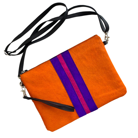 Galloway Striped Orange Crossbody / Clutch - Large