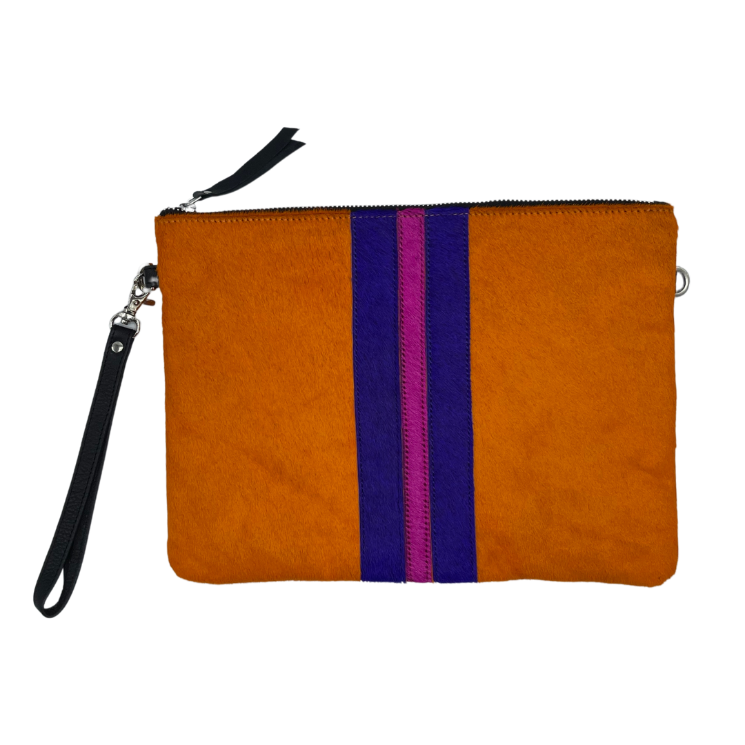 Galloway Striped Orange Crossbody / Clutch - Large