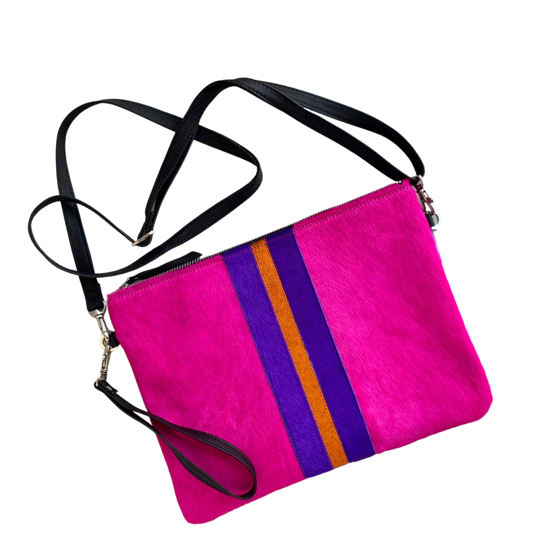 Galloway Striped Pink Clutch / Crossbody - Large