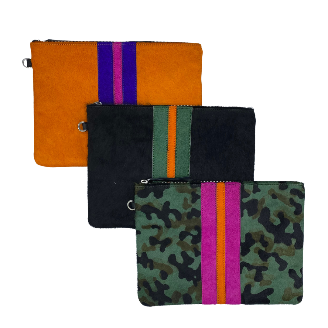 Galloway Striped Black Crossbody / Clutch - Large