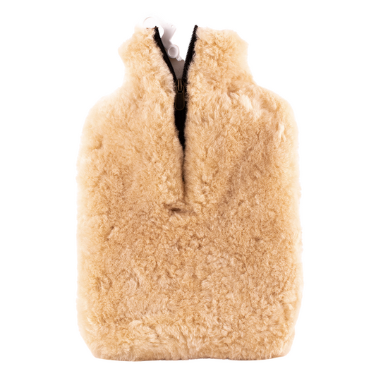 Sheepskin Hot Water Bottle Cover - Cream with Chestnut inside