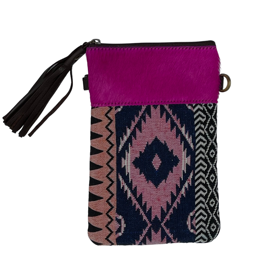 Cowhide Crossbody Phone Pouch - Tuli Aztec