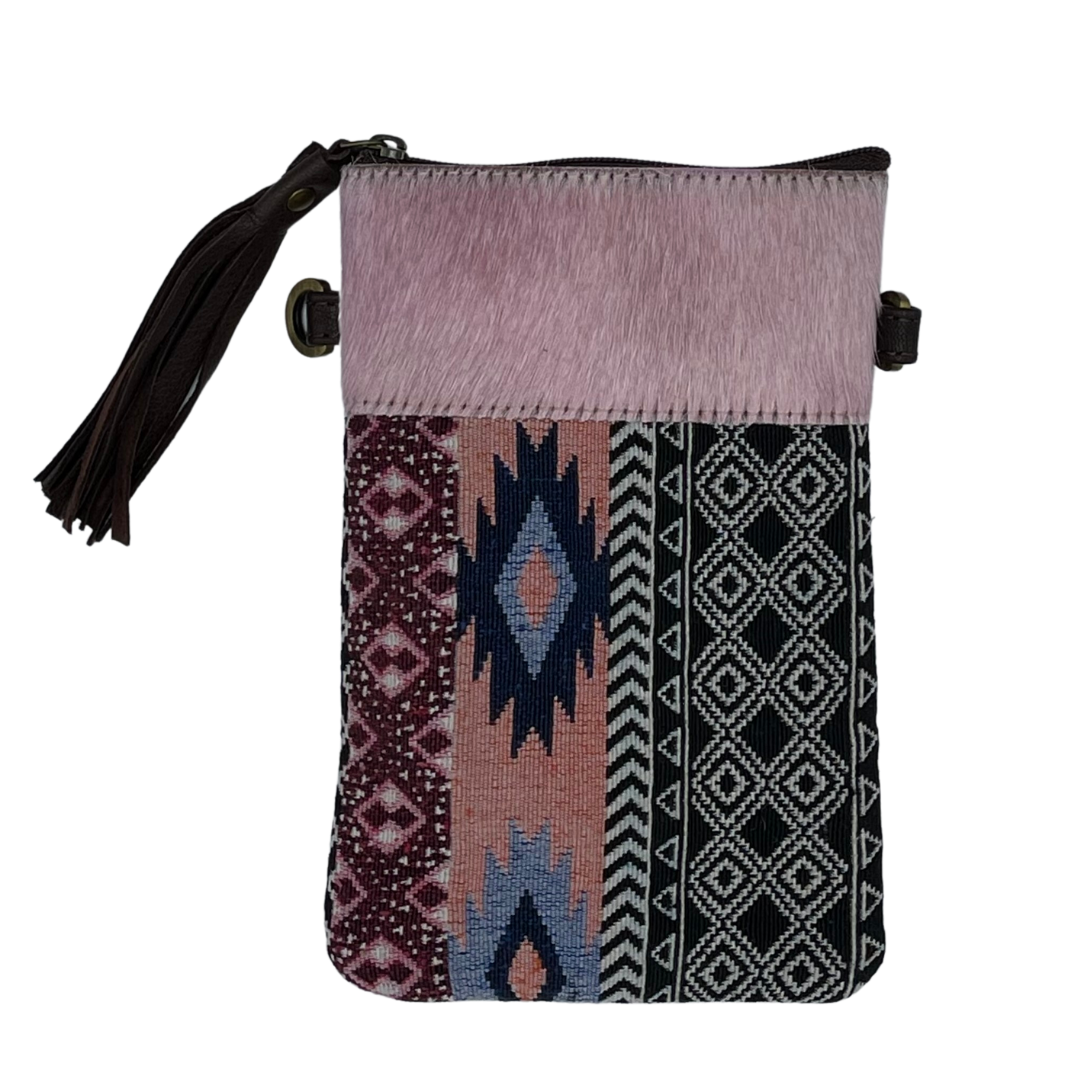 Cowhide Crossbody Phone Pouch - Tuli Aztec