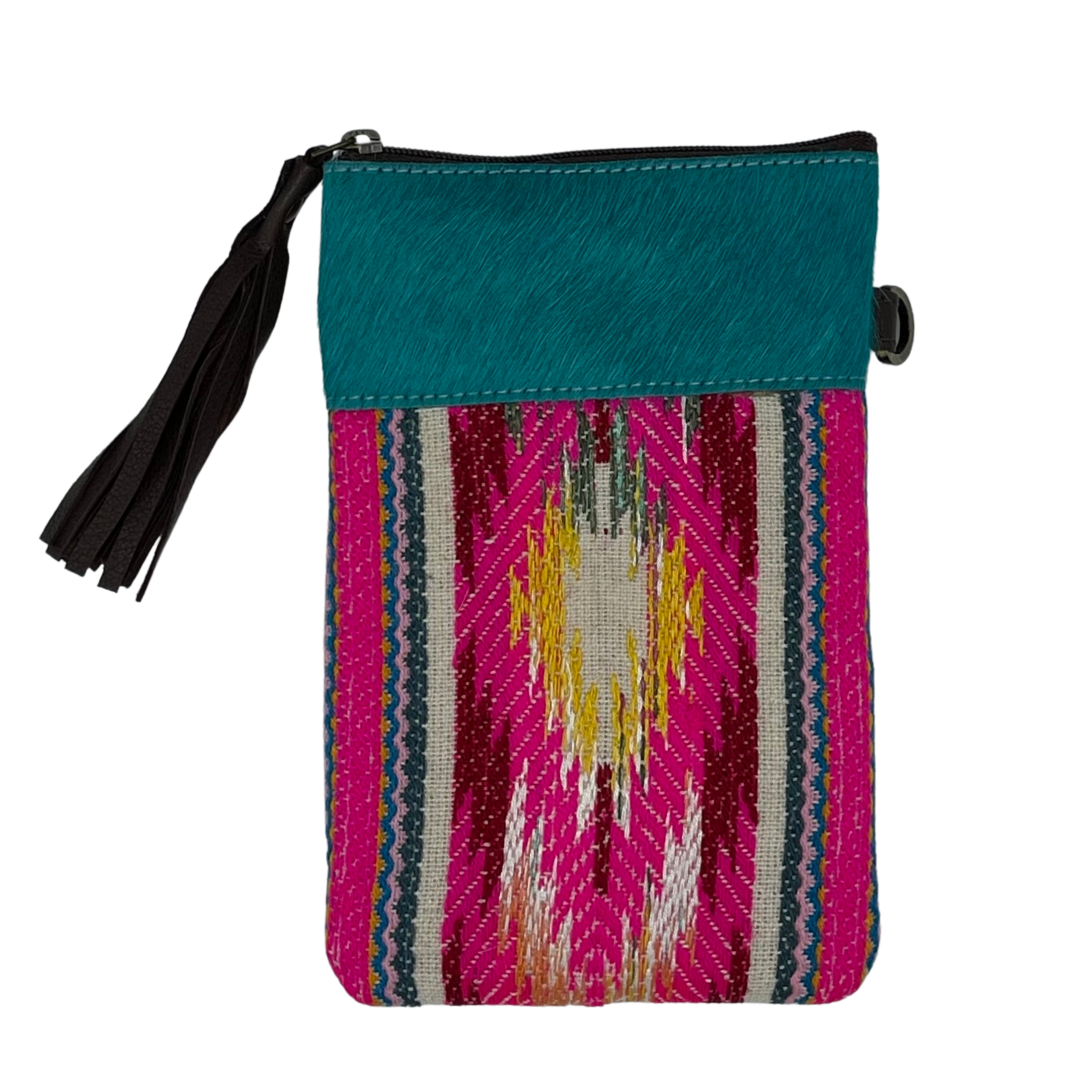 Cowhide Crossbody Phone Pouch - Tuli Aztec