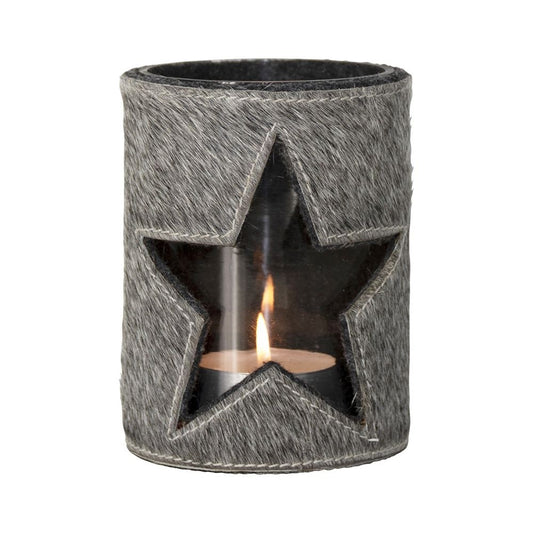 Star Cowhide Lantern - Medium - Grey